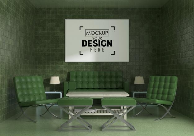 Poster Frame In Living Room Psd Mockup Psd