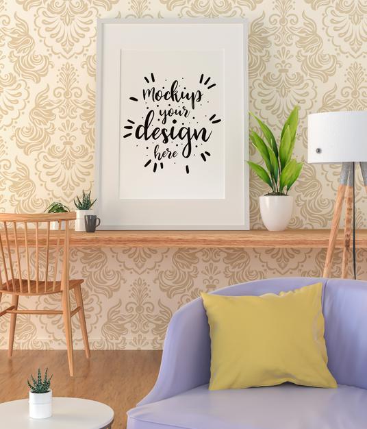 Poster Frame In Living Room Psd Mockup Psd