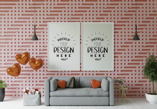 Poster Frame In Living Room Psd Mockup Psd