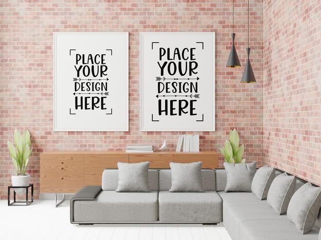 Poster Frame In Living Room Psd Mockup Psd