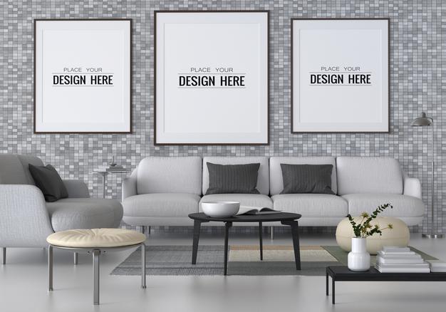 Poster Frame In Living Room Psd Mockup Psd