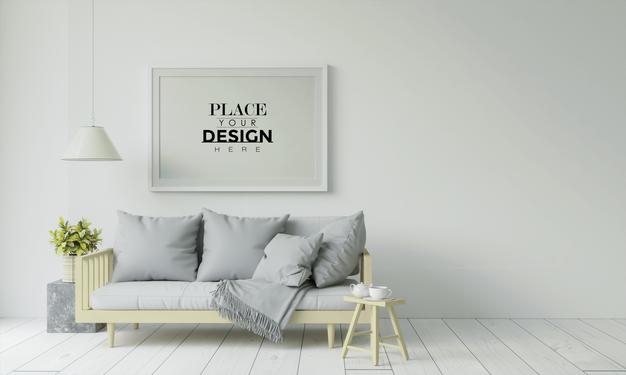 Poster Frame In Living Room Psd Mockup Psd