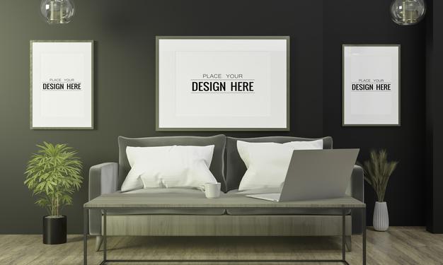 Poster Frame In Living Room Psd Mockup Psd
