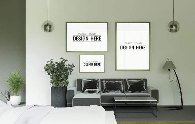 Poster Frame In Living Room Psd Mockup Psd