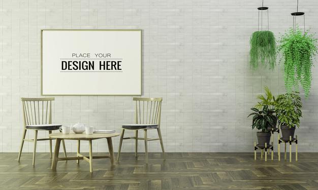 Poster Frame In Living Room Psd Mockup Psd