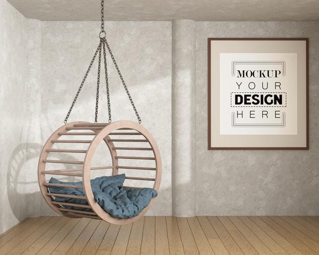 Poster Frame In Living Room Psd Mockup Psd