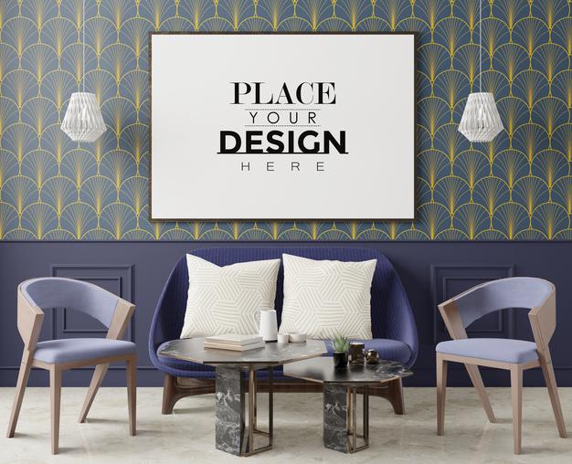 Poster Frame In Living Room Psd Mockup Psd