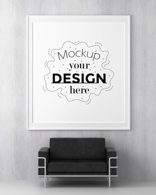 Poster Frame In Living Room Psd Mockup Psd