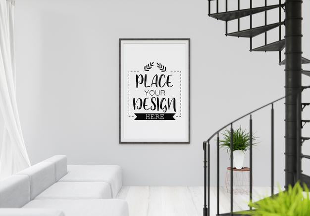 Poster Frame In Living Room Psd Mockup Psd