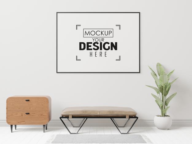 Poster Frame In Living Room Psd Mockup Psd