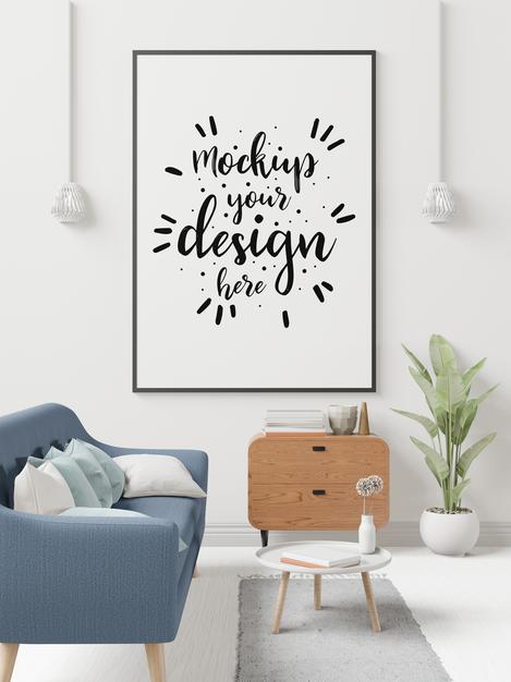 Poster Frame In Living Room Psd Mockup Psd