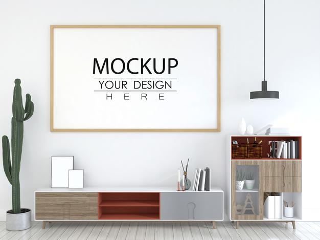 Poster Frame In Living Room Psd Mockup Psd