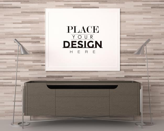 Poster Frame In Living Room Psd Mockup Psd