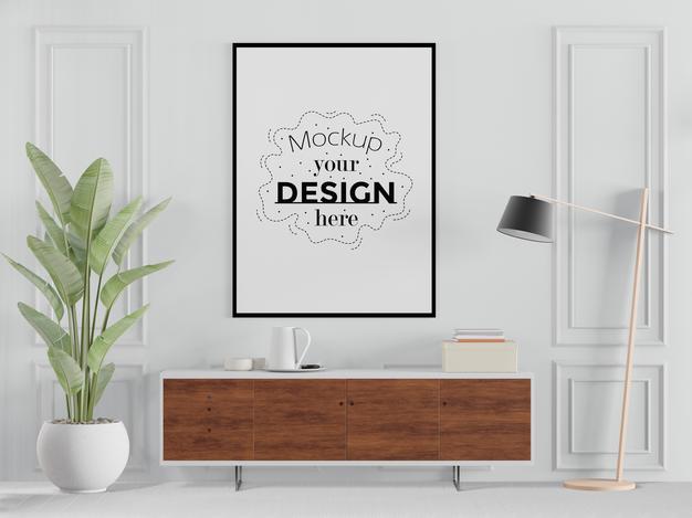 Poster Frame In Living Room Psd Mockup Psd