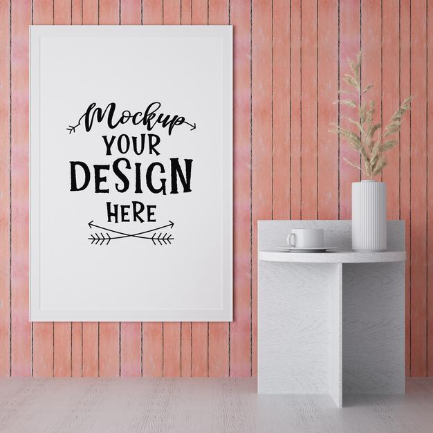Poster Frame In Living Room Psd Mockup Psd