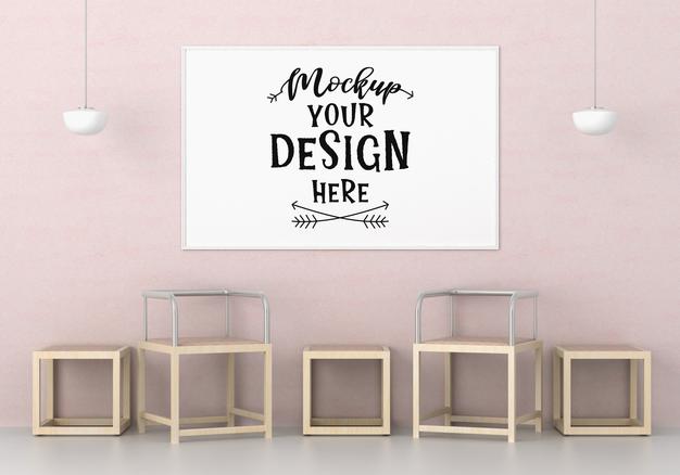 Poster Frame In Living Room Psd Mockup Psd