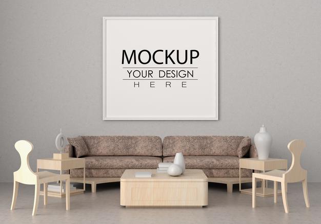 Poster Frame In Living Room Psd Mockup Psd