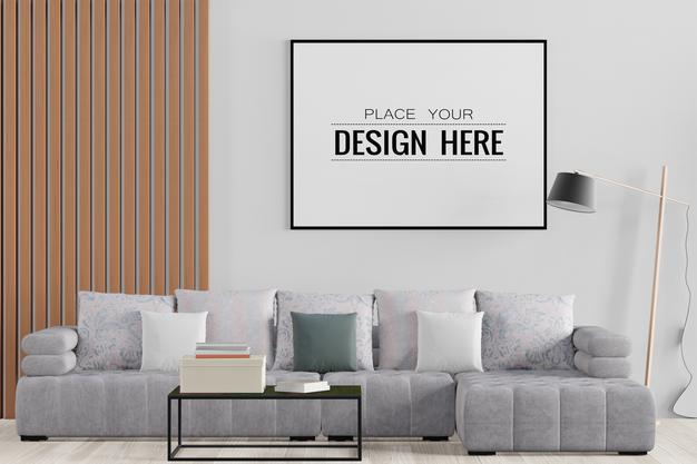 Poster Frame In Living Room Psd Mockup Psd