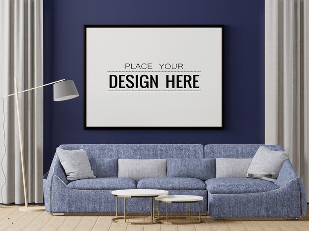 Poster Frame In Living Room Psd Mockup Psd