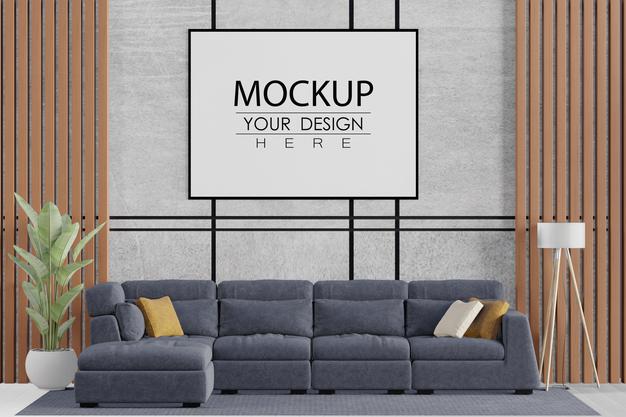 Poster Frame In Living Room Psd Mockup Psd