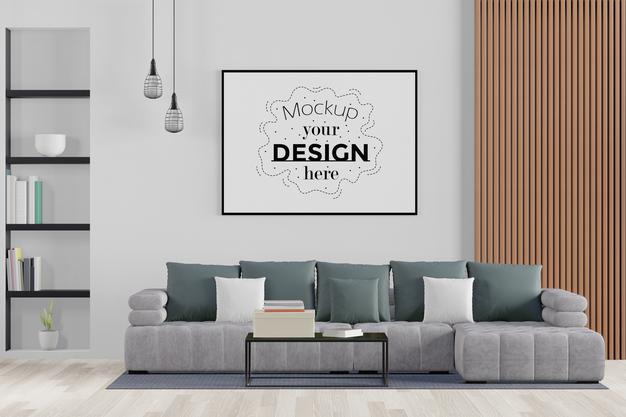 Poster Frame In Living Room Psd Mockup Psd