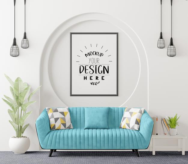 Poster Frame In Living Room Psd Mockup Psd