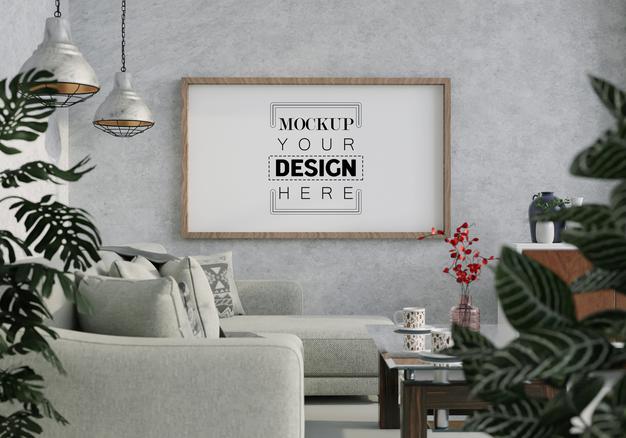 Poster Frame In Living Room Psd Mockup Psd