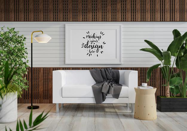 Poster Frame In Living Room Psd Mockup Psd