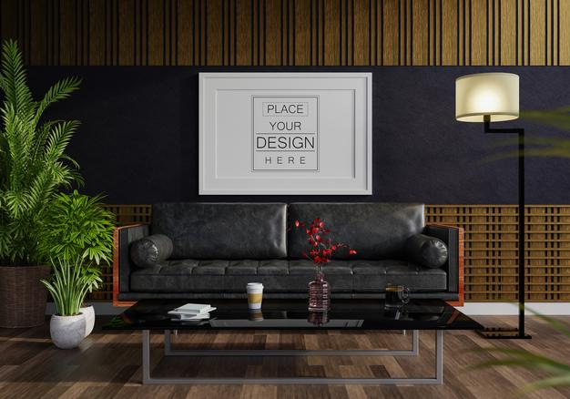 Poster Frame In Living Room Psd Mockup Psd