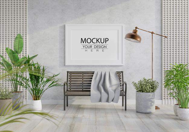 Poster Frame In Living Room Psd Mockup Psd