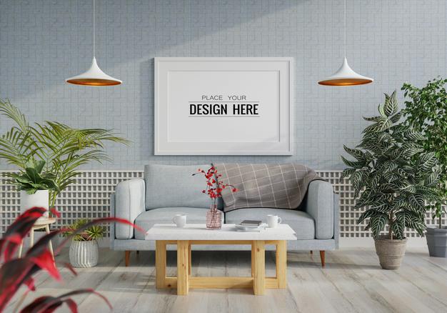 Poster Frame In Living Room Psd Mockup Psd