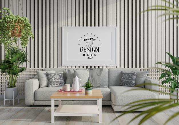 Poster Frame In Living Room Psd Mockup Psd