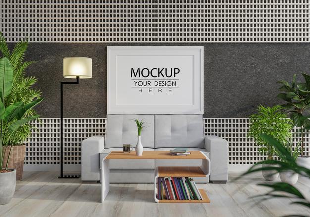 Poster Frame In Living Room Psd Mockup Psd