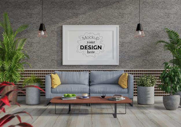Poster Frame In Living Room Psd Mockup Psd