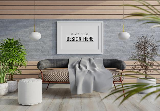 Poster Frame In Living Room Psd Mockup Psd