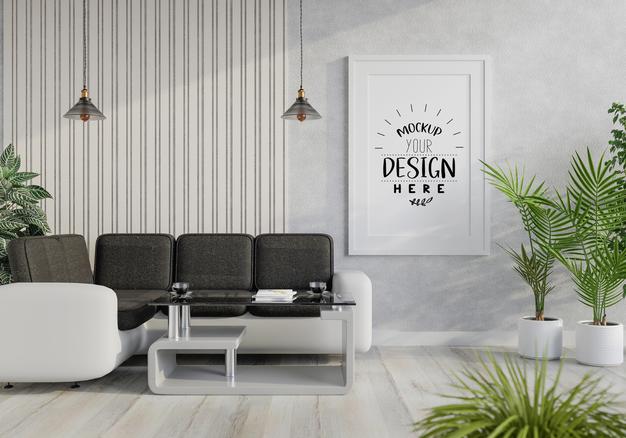 Poster Frame In Living Room Psd Mockup Psd
