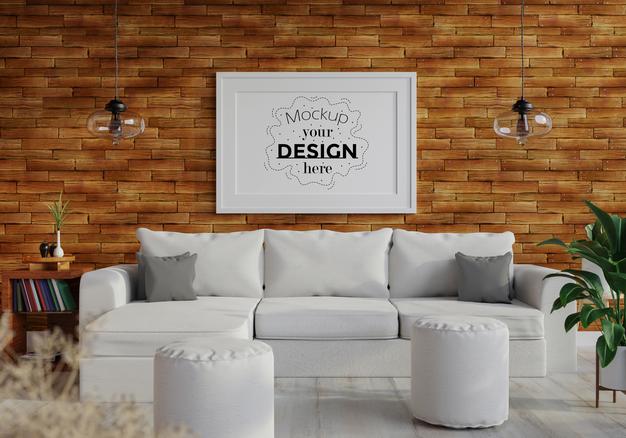 Poster Frame In Living Room Psd Mockup Psd