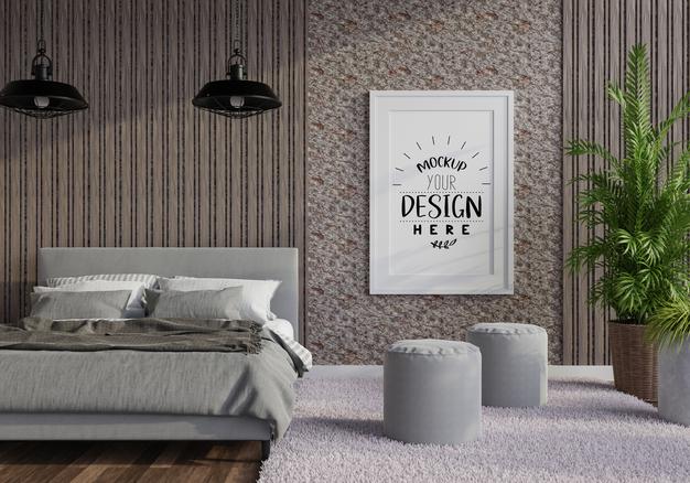 Poster Frame In Living Room Psd Mockup Psd