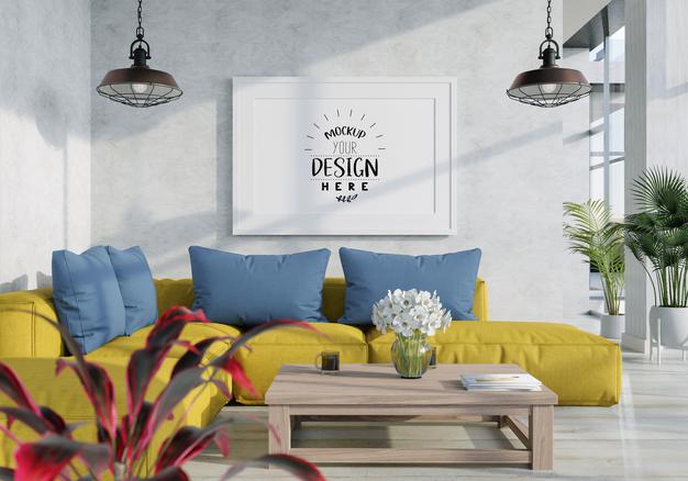 Poster Frame In Living Room Psd Mockup Psd