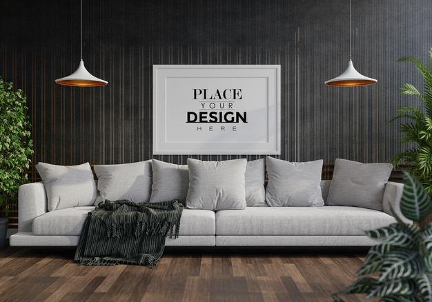 Poster Frame In Living Room Psd Mockup Psd