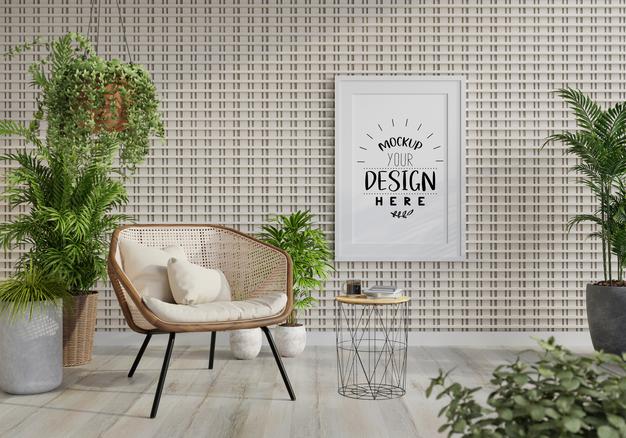 Poster Frame In Living Room Psd Mockup Psd