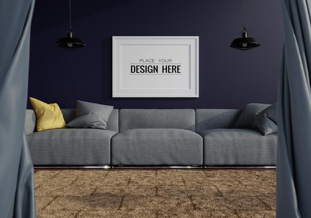 Poster Frame In Living Room Psd Mockup Psd