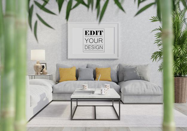 Poster Frame In Living Room Psd Mockup Psd