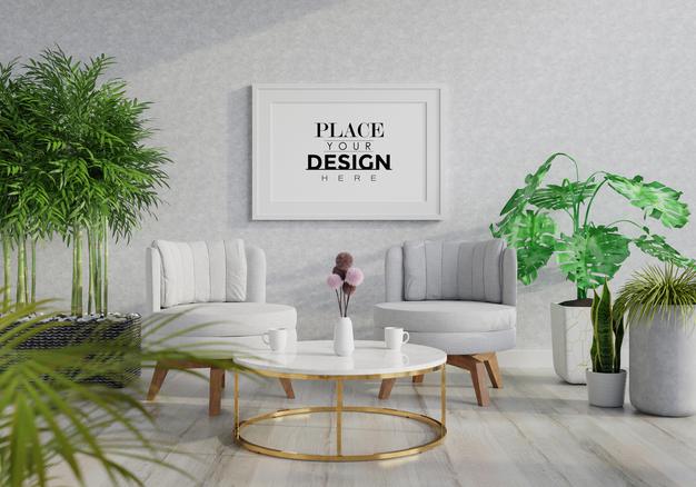 Poster Frame In Living Room Psd Mockup Psd