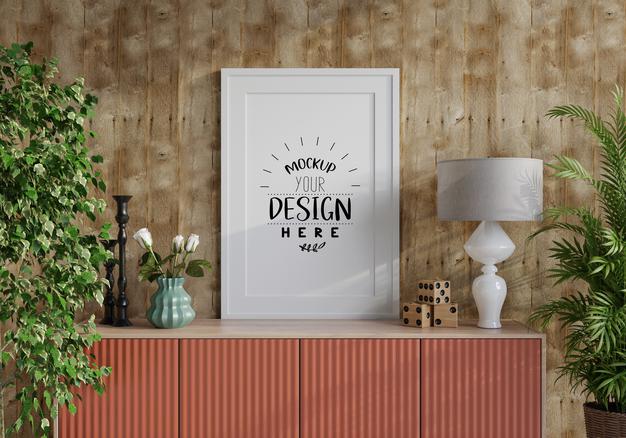 Poster Frame In Living Room Psd Mockup Psd