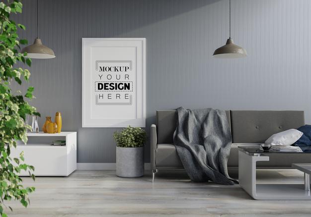 Poster Frame In Living Room Psd Mockup Psd