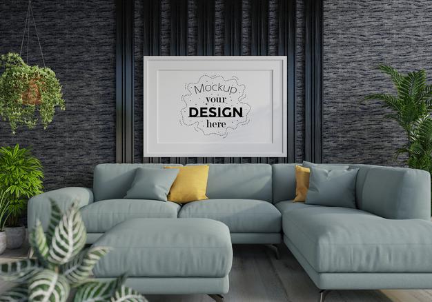 Poster Frame In Living Room Psd Mockup Psd
