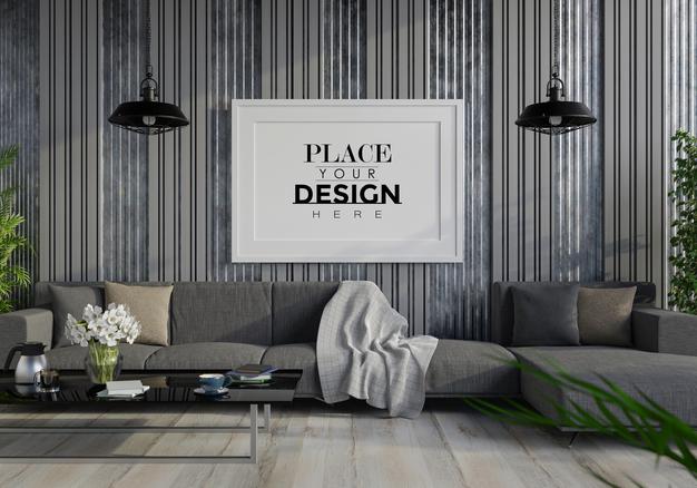 Poster Frame In Living Room Psd Mockup Psd