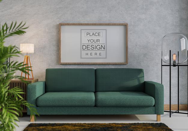 Poster Frame In Living Room Psd Mockup Psd