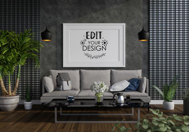 Poster Frame In Living Room Psd Mockup Psd
